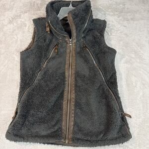KUHL women's Flight Vest size M sherpa Brown full zip hooded deep pile pockets